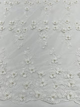 Multi Color 3D Floral Design With Pearls Lace Fabric - Multi Color Floral Embroidered Mesh Lace, 54" Wide, 36" Length (1 Yard)