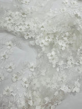 Multi Color 3D Floral Design With Pearls Lace Fabric - Multi Color Floral Embroidered Mesh Lace, 54" Wide, 36" Length (1 Yard)