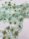 Multi Color 3D Floral Design With Pearls Lace Fabric - Multi Color Floral Embroidered Mesh Lace, 54" Wide, 36" Length (1 Yard)