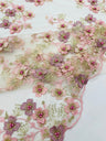 Multi Color 3D Floral Design With Pearls Lace Fabric - Multi Color Floral Embroidered Mesh Lace, 54" Wide, 36" Length (1 Yard)