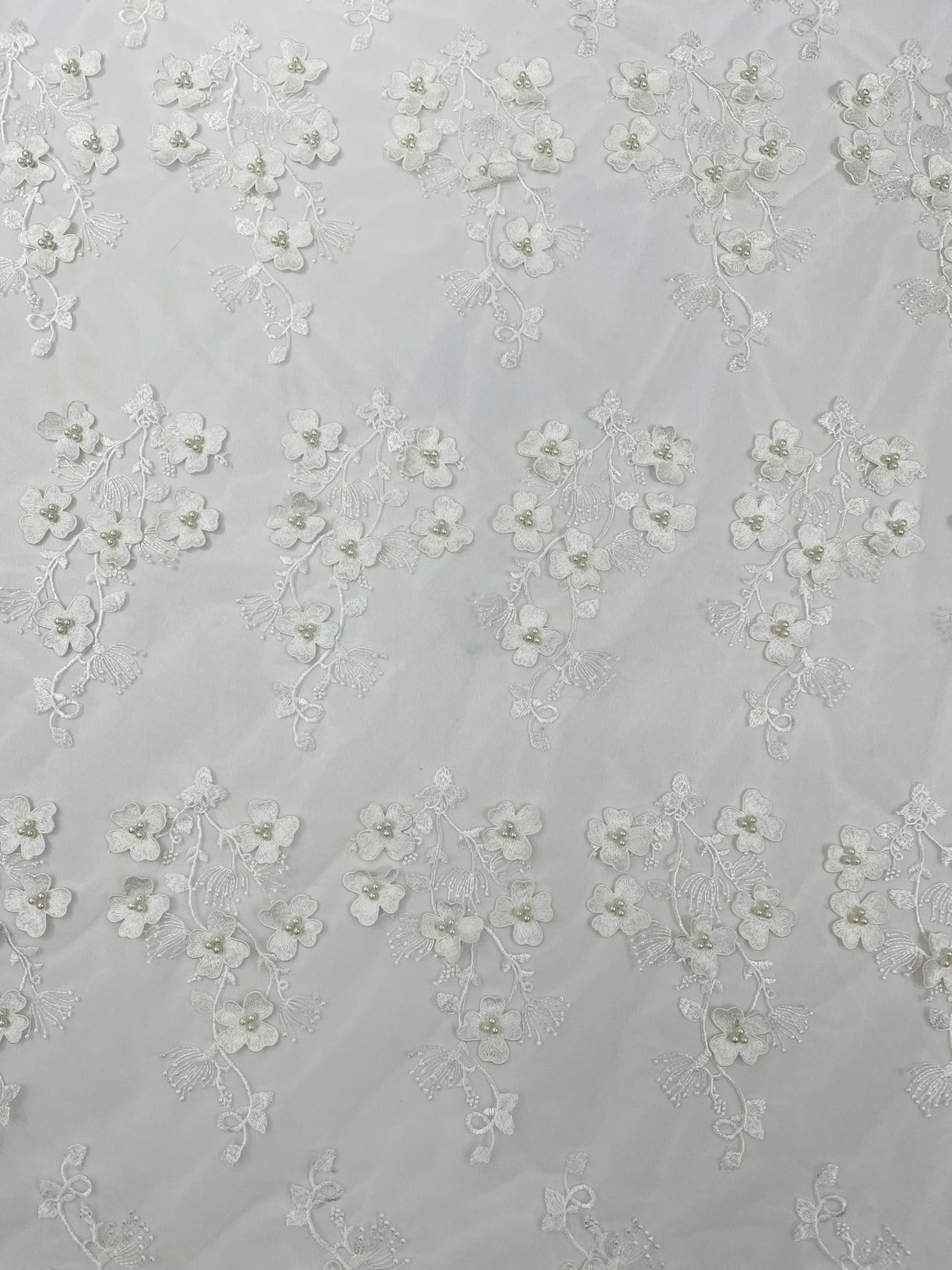 Multi Color 3D Floral Design With Pearls Lace Fabric - Multi Color Floral Embroidered Mesh Lace, 54" Wide, 36" Length (1 Yard)