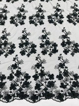 Multi Color 3D Floral Design With Pearls Lace Fabric - Multi Color Floral Embroidered Mesh Lace, 54" Wide, 36" Length (1 Yard)