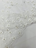 Multi Color 3D Floral Design With Pearls Lace Fabric - Multi Color Floral Embroidered Mesh Lace, 54" Wide, 36" Length (1 Yard)