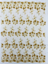 Multi Color 3D Floral Design With Pearls Lace Fabric - Multi Color Floral Embroidered Mesh Lace, 54" Wide, 36" Length (1 Yard)