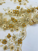 Multi Color 3D Floral Design With Pearls Lace Fabric - Multi Color Floral Embroidered Mesh Lace, 54" Wide, 36" Length (1 Yard)