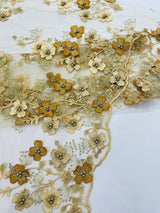 Multi Color 3D Floral Design With Pearls Lace Fabric - Multi Color Floral Embroidered Mesh Lace, 54" Wide, 36" Length (1 Yard)