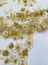 Multi Color 3D Floral Design With Pearls Lace Fabric - Multi Color Floral Embroidered Mesh Lace, 54" Wide, 36" Length (1 Yard)