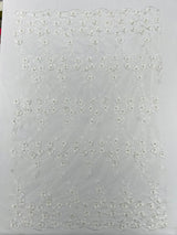 Multi Color 3D Floral Design With Pearls Lace Fabric - Multi Color Floral Embroidered Mesh Lace, 54" Wide, 36" Length (1 Yard)