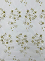 Multi Color 3D Floral Design With Pearls Lace Fabric - Multi Color Floral Embroidered Mesh Lace, 54" Wide, 36" Length (1 Yard)