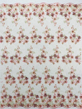 Multi Color 3D Floral Design With Pearls Lace Fabric - Multi Color Floral Embroidered Mesh Lace, 54" Wide, 36" Length (1 Yard)