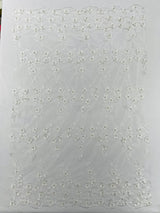 Multi Color 3D Floral Design With Pearls Lace Fabric - Multi Color Floral Embroidered Mesh Lace, 54" Wide, 36" Length (1 Yard)