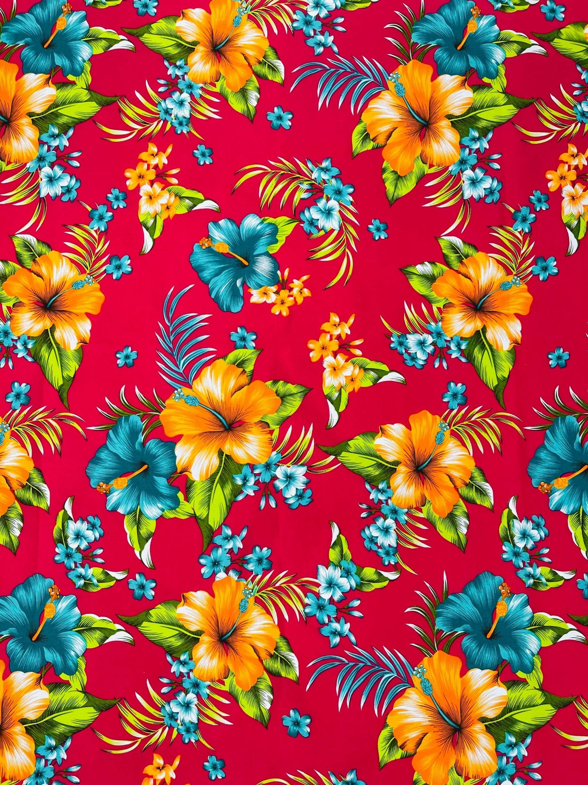 Multi Color Hawaiian Hibiscus 100 Percent Cotton Fabric - Multi Color Floral Print, 45" Width (1 Yard)