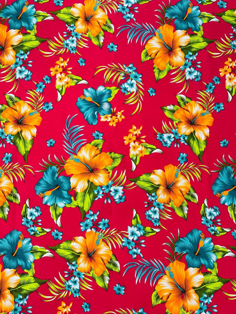 Multi Color Hawaiian Hibiscus 100 Percent Cotton Fabric - Multi Color Floral Print, 45" Width (1 Yard)