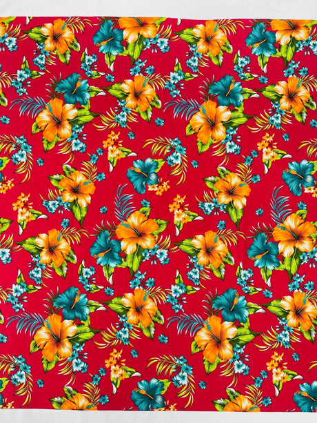 Multi Color Hawaiian Hibiscus 100 Percent Cotton Fabric - Multi Color Floral Print, 45" Width (1 Yard)
