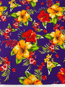 Multi Color Hawaiian Hibiscus 100 Percent Cotton Fabric - Multi Color Floral Print, 45" Width (1 Yard)