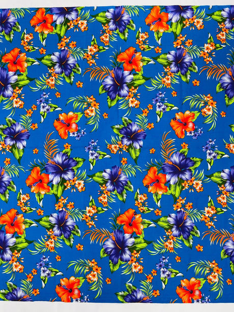 Multi Color Hawaiian Hibiscus 100 Percent Cotton Fabric - Multi Color Floral Print, 45" Width (1 Yard)