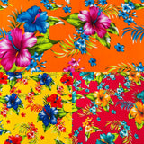 Multi Color Hawaiian Hibiscus 100 Percent Cotton Fabric - Multi Color Floral Print, 45" Width (1 Yard)
