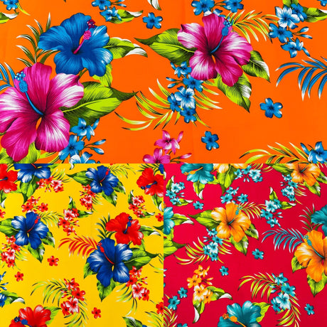 Multi Color Hawaiian Hibiscus 100 Percent Cotton Fabric - Multi Color Floral Print, 45" Width (1 Yard)
