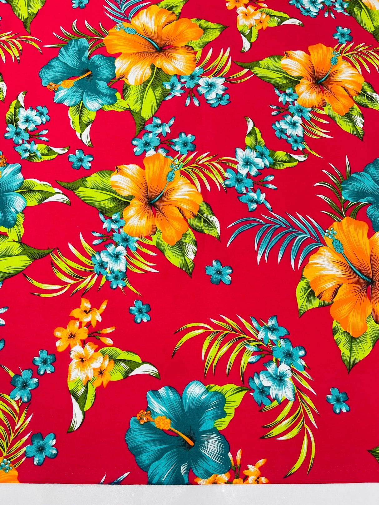 Multi Color Hawaiian Hibiscus 100 Percent Cotton Fabric - Multi Color Floral Print, 45" Width (1 Yard)
