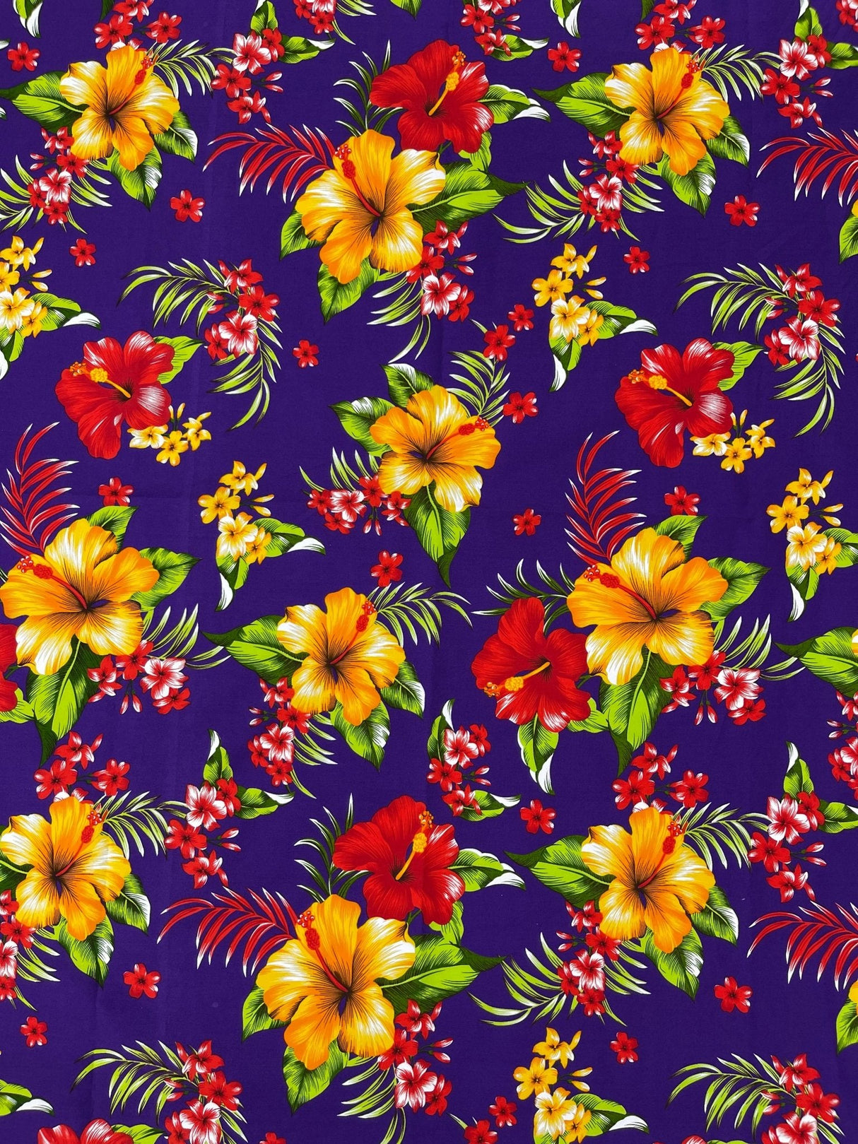 Multi Color Hawaiian Hibiscus 100 Percent Cotton Fabric - Multi Color Floral Print, 45" Width (1 Yard)