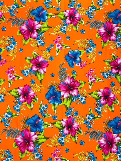 Multi Color Hawaiian Hibiscus 100 Percent Cotton Fabric - Multi Color Floral Print, 45" Width (1 Yard)
