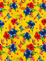 Multi Color Hawaiian Hibiscus 100 Percent Cotton Fabric - Multi Color Floral Print, 45" Width (1 Yard)