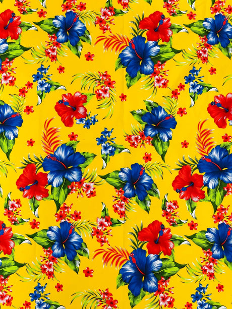 Multi Color Hawaiian Hibiscus 100 Percent Cotton Fabric - Multi Color Floral Print, 45" Width (1 Yard)