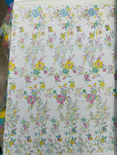 Multi Color Roses Glitter Design On A Mesh Lace Fabric - Multi Color Roses Glitter Design, Polyester Fabric, 52-54" Width, 36" Length (1 Yard)