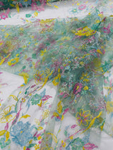 Multi Color Roses Glitter Design On A Mesh Lace Fabric - Multi Color Roses Glitter Design, Polyester Fabric, 52-54" Width, 36" Length (1 Yard)