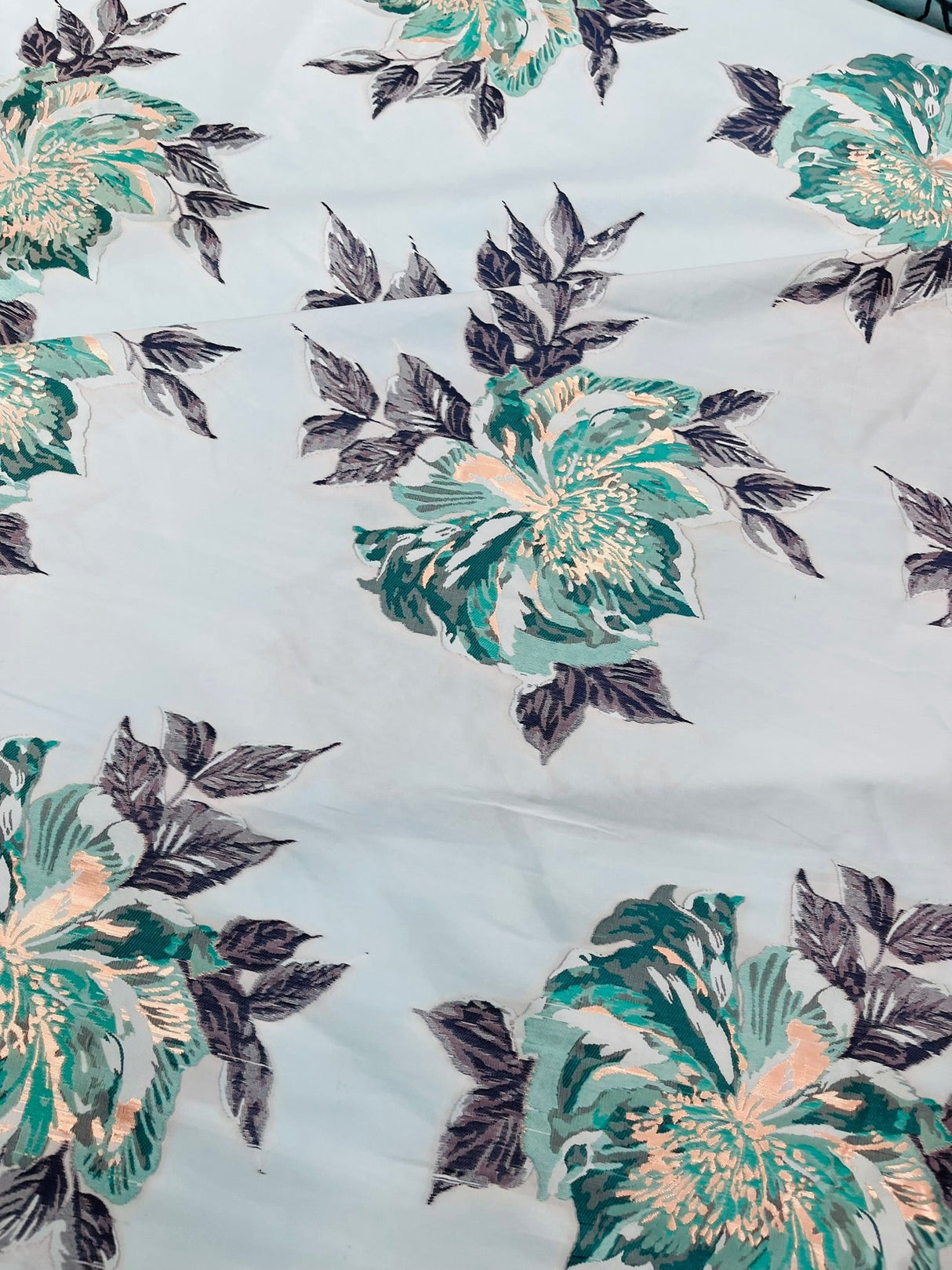 Multi Floral Color Jacquard Satin Fabric - Multi Floral Pattern, 58" Width (1 Yard)