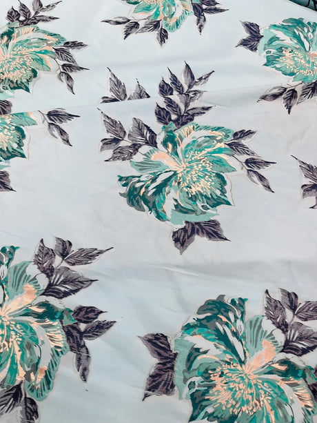 Multi Floral Color Jacquard Satin Fabric - Multi Floral Pattern, 58" Width (1 Yard)