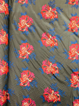 Multi Floral Color Jacquard Satin Fabric - Multi Floral Pattern, 58" Width (1 Yard)