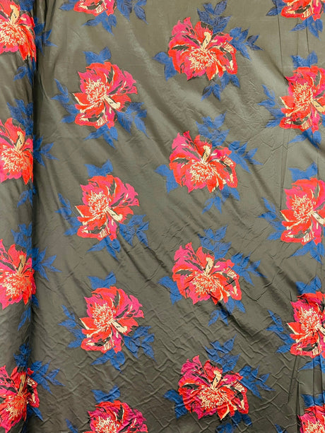 Multi Floral Color Jacquard Satin Fabric - Multi Floral Pattern, 58" Width (1 Yard)