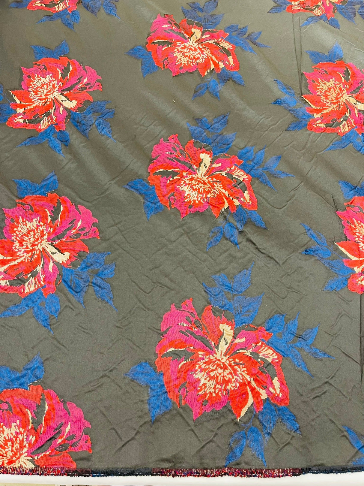 Multi Floral Color Jacquard Satin Fabric - Multi Floral Pattern, 58" Width (1 Yard)