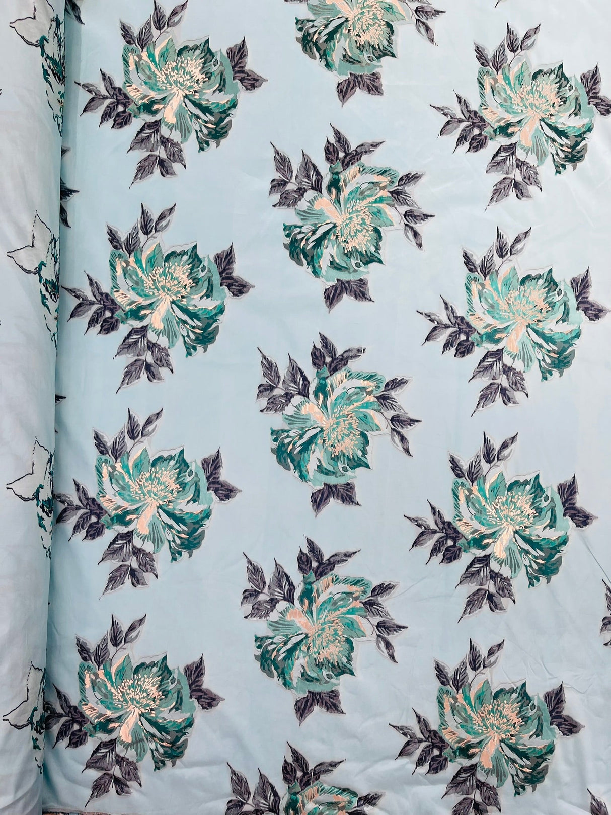 Multi Floral Color Jacquard Satin Fabric - Multi Floral Pattern, 58" Width (1 Yard)