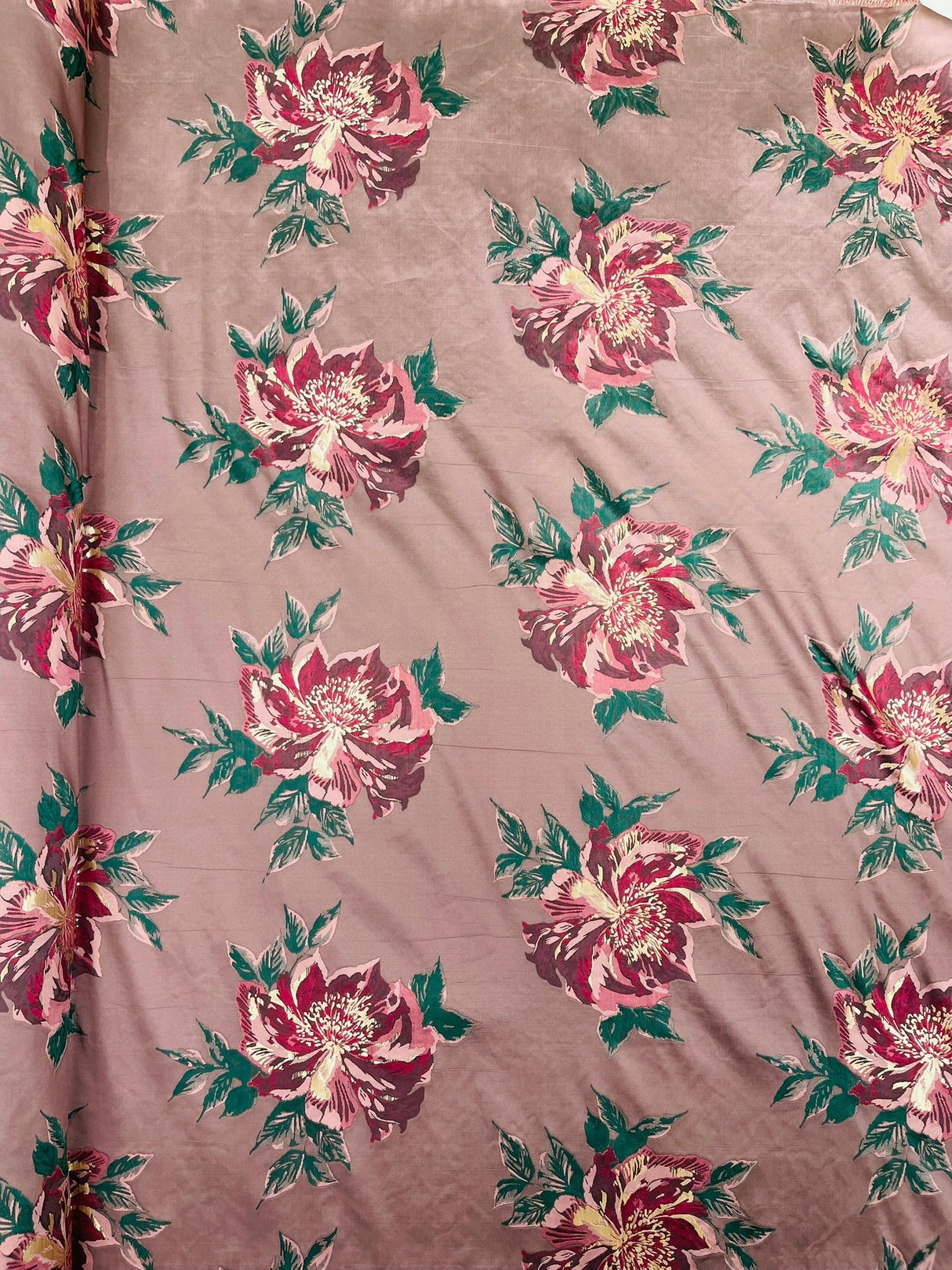 Multi Floral Color Jacquard Satin Fabric - Multi Floral Pattern, 58" Width (1 Yard)