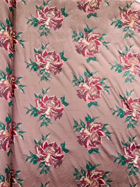 Multi Floral Color Jacquard Satin Fabric - Multi Floral Pattern, 58" Width (1 Yard)