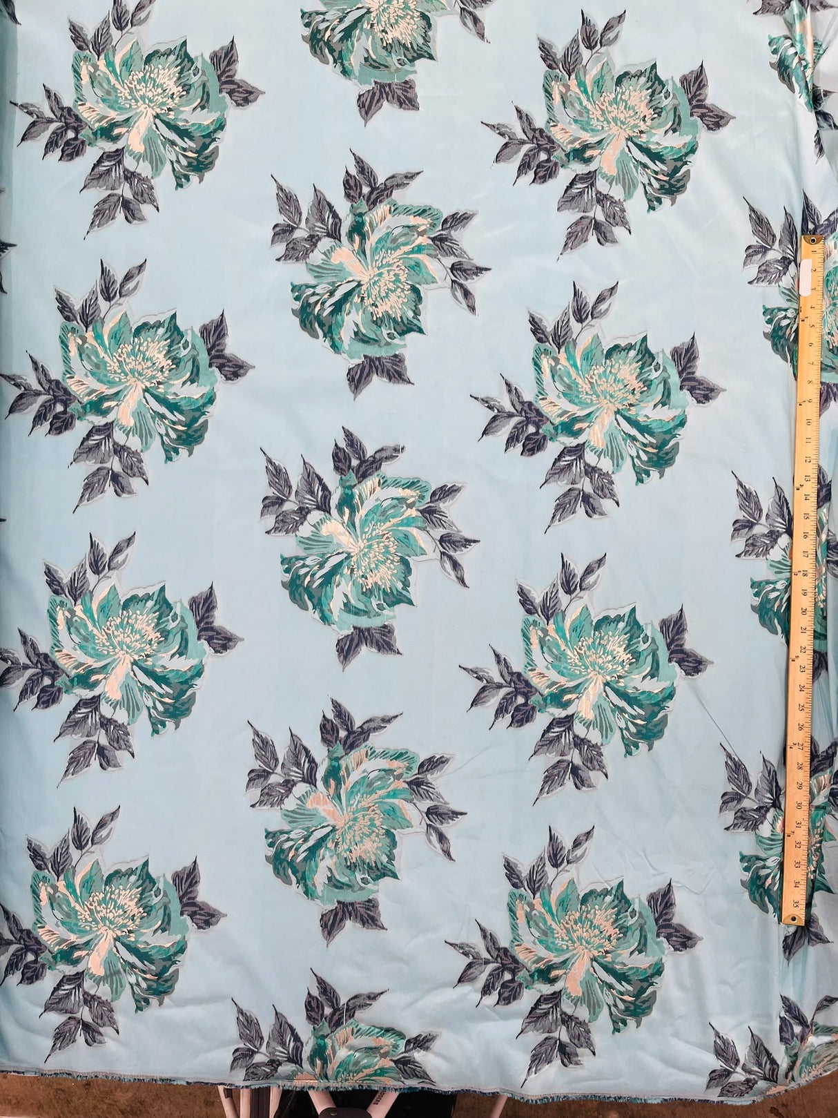 Multi Floral Color Jacquard Satin Fabric - Multi Floral Pattern, 58" Width (1 Yard)