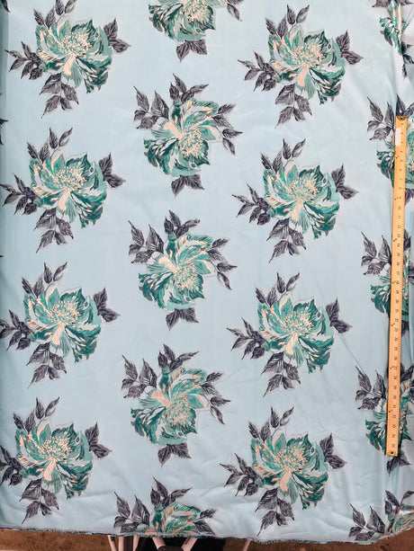 Multi Floral Color Jacquard Satin Fabric - Multi Floral Pattern, 58" Width (1 Yard)