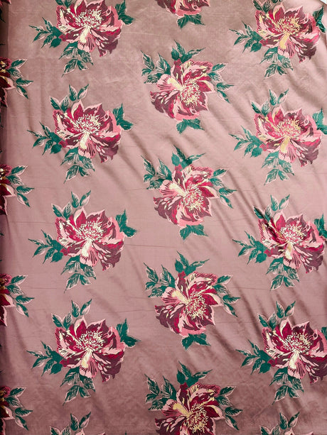 Multi Floral Color Jacquard Satin Fabric - Multi Floral Pattern, 58" Width (1 Yard)