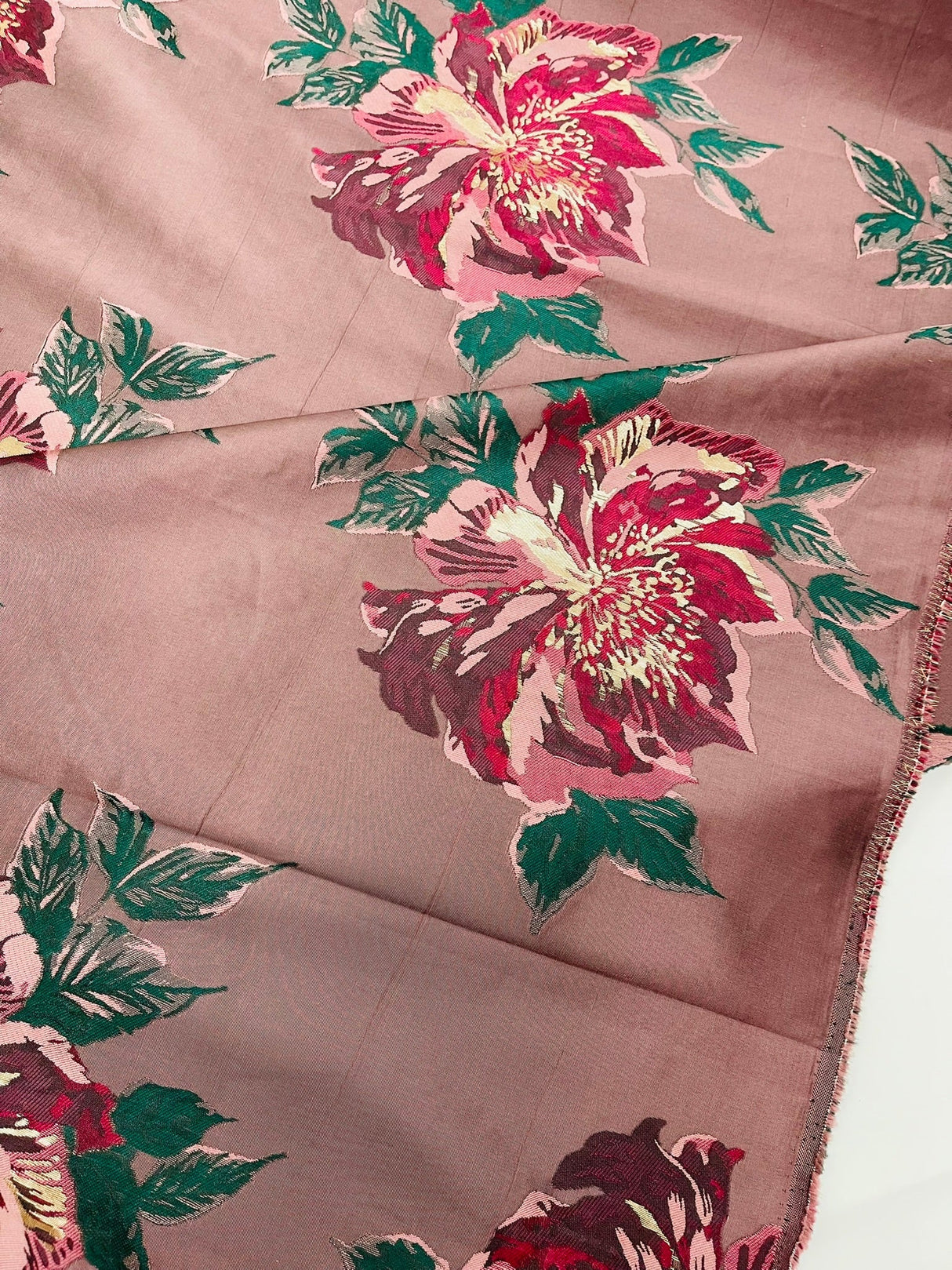 Multi Floral Color Jacquard Satin Fabric - Multi Floral Pattern, 58" Width (1 Yard)