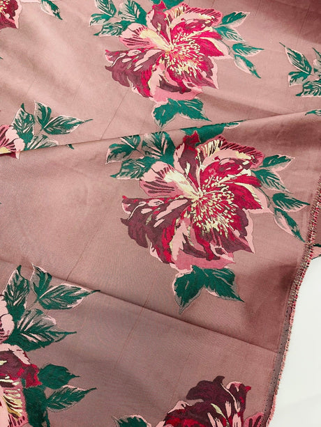Multi Floral Color Jacquard Satin Fabric - Multi Floral Pattern, 58" Width (1 Yard)