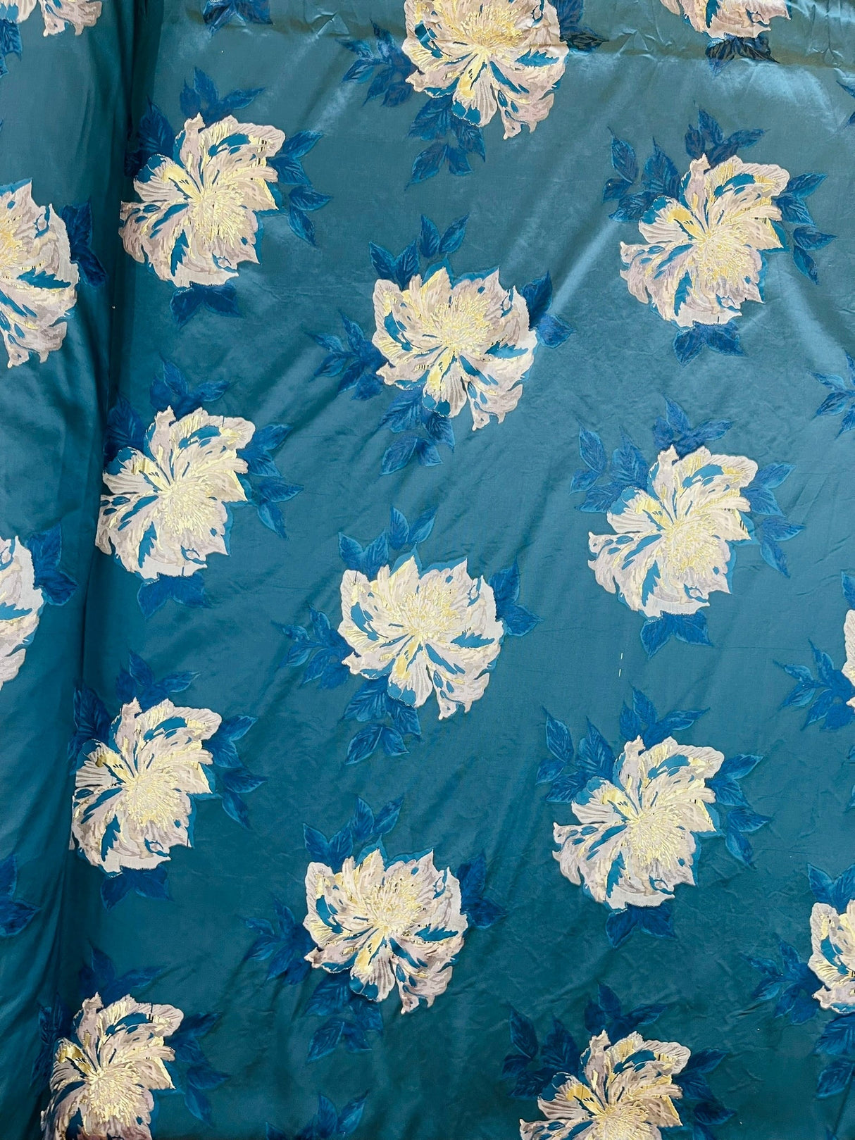 Multi Floral Color Jacquard Satin Fabric - Multi Floral Pattern, 58" Width (1 Yard)