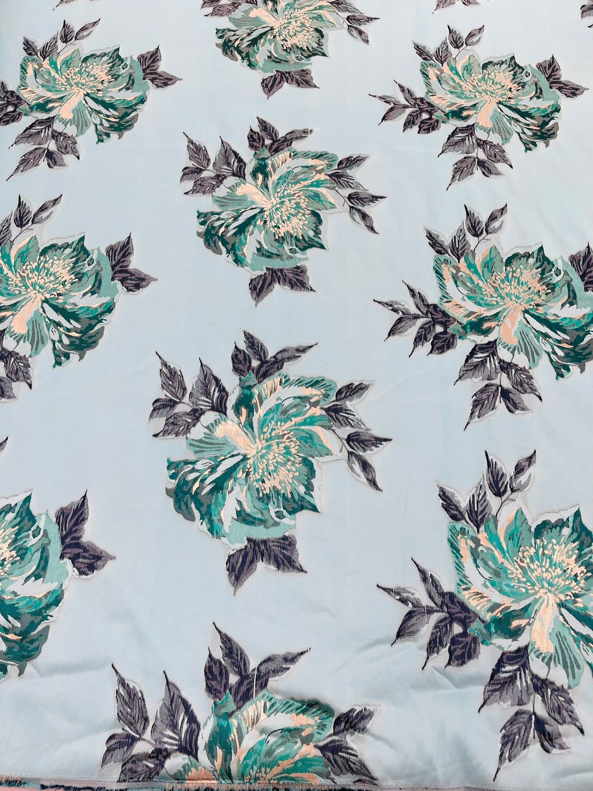 Multi Floral Color Jacquard Satin Fabric - Multi Floral Pattern, 58" Width (1 Yard)