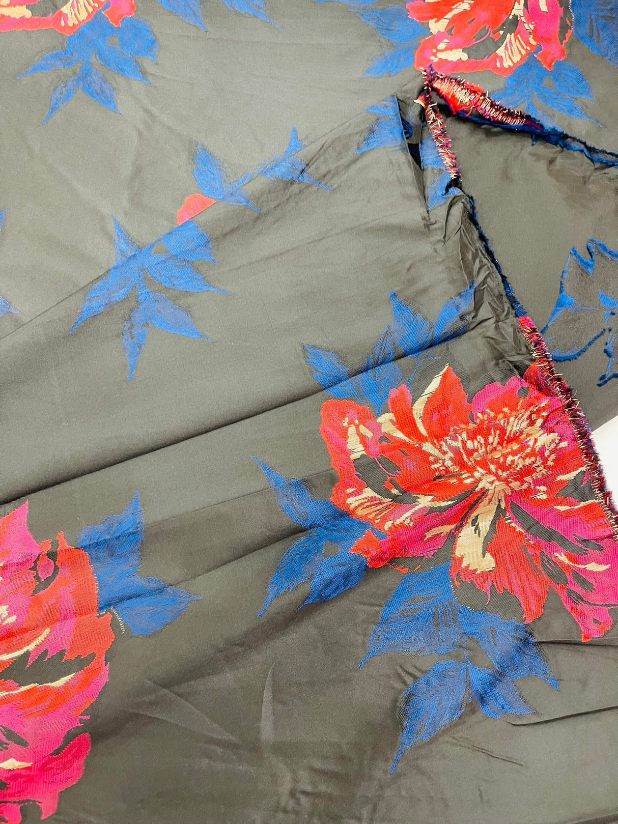 Multi Floral Color Jacquard Satin Fabric - Multi Floral Pattern, 58" Width (1 Yard)