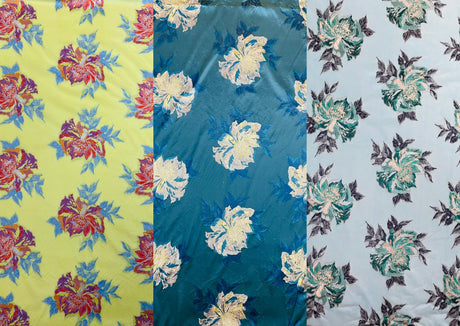 Multi Floral Color Jacquard Satin Fabric - Multi Floral Pattern, 58" Width (1 Yard)