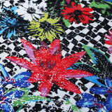 Flower Pop Twin Polyester Spandex Fabric - Black And White Or Multi Floral Garden Print, 58-60" Width (1 Yard)
