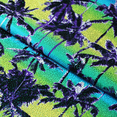 Hot Tropics Nylon Spandex Fabric - Multicolor Tropical Palm Trees, 58/60" Width (1 Yard)