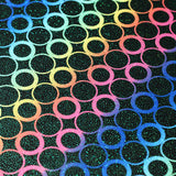Dot Dot Polyester Spandex Fabric - Rainbow Circle Print On Black, 58/60" Width (1 Yard)