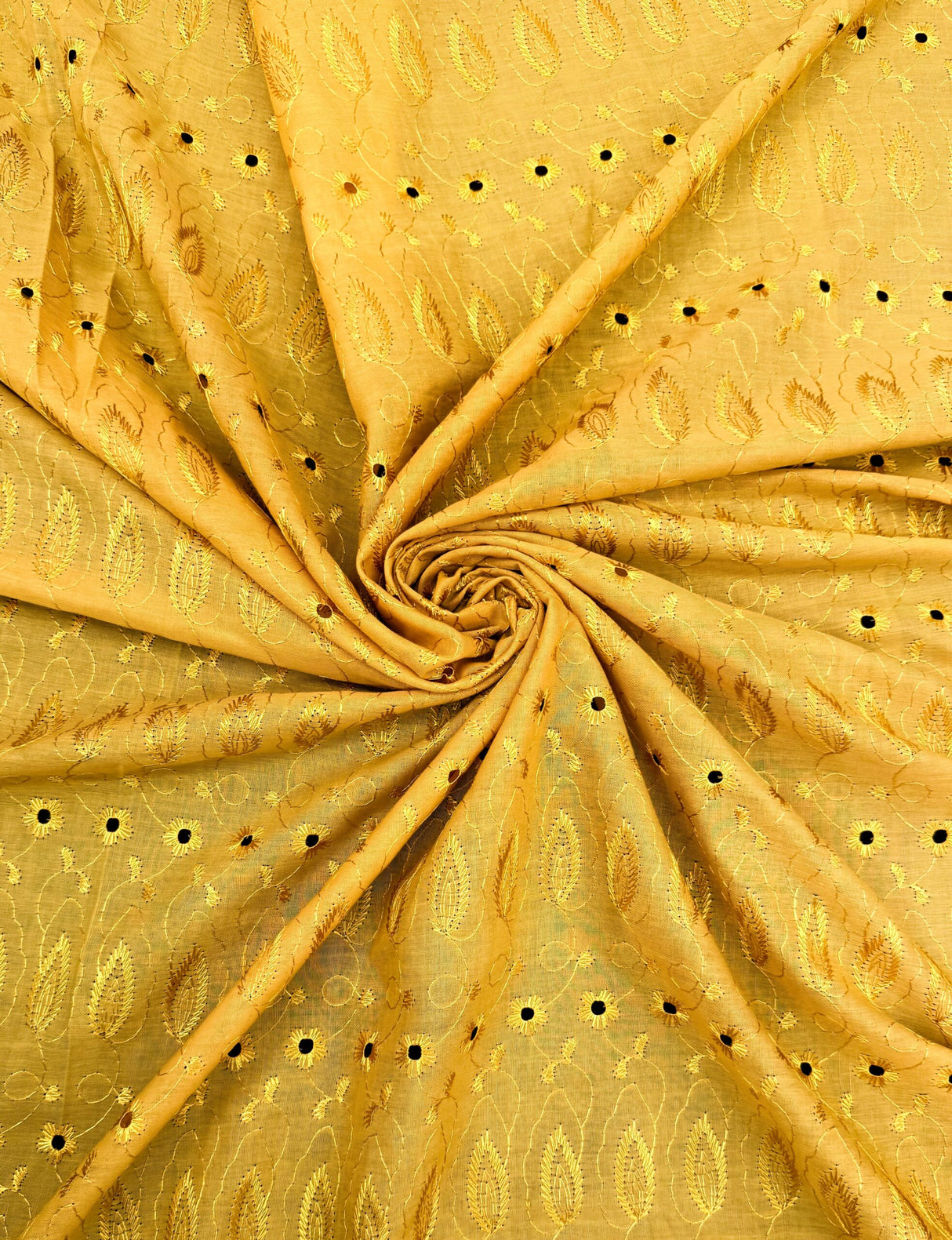 Mustard Medium Eyelet Polyester Cotton Fabric - Mustard, Small Eyelets, 41"-42" Width